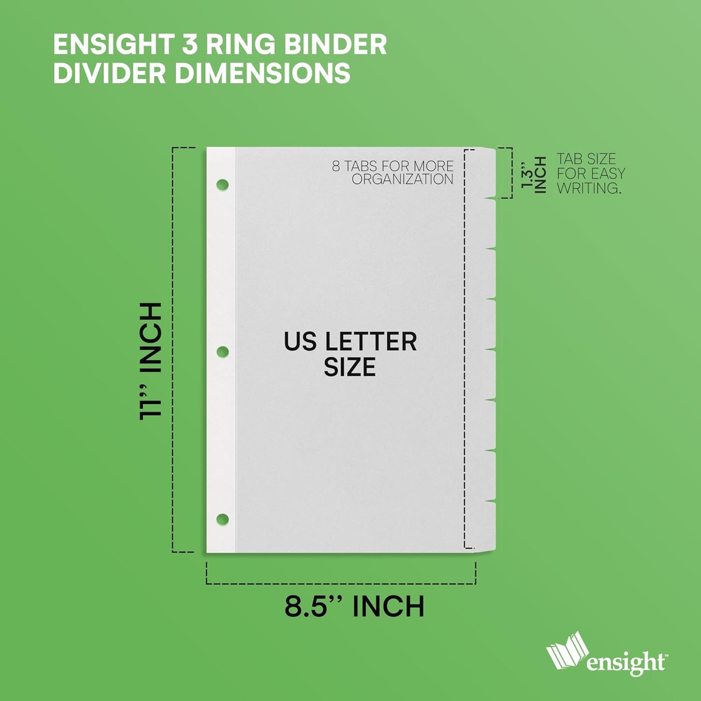 3 Ring Page Dividers Bulk, 1/8 Cut Tab Dividers, 96 Per Box - Divider Pages with Tabs, Decorative Printable Rewritable Divider Tabs, Exhibit Tab Dividers for 3 Ring Binders Bulk - Ensight
