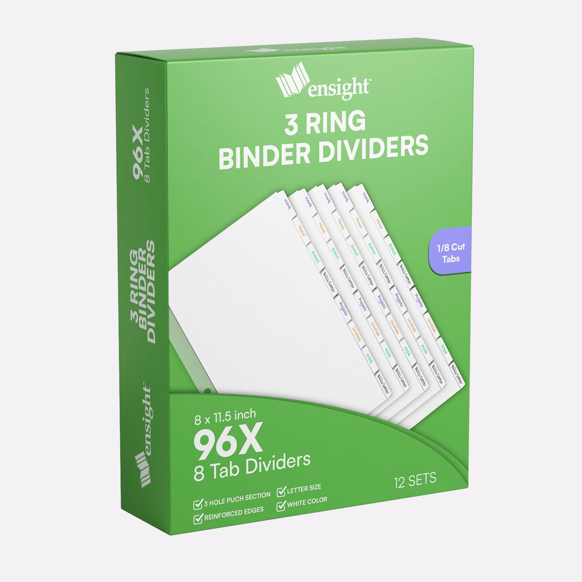 1/8 Cut Tab Dividers, 3 Ring Page Binder Dividers Bulk – Ensight