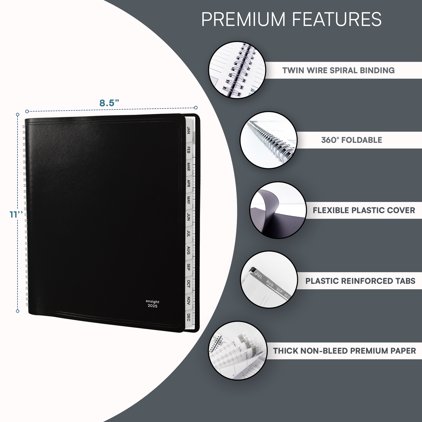 Ensight 2025 Jan-Dec Appointment Book & Planner 8.5in x 11in, Large Tabbed Daily Hourly Weekly Academic Planner, Calendar & Schedule Book 15-Minute time Slots, Business & Personal 2025 Jan-Dec