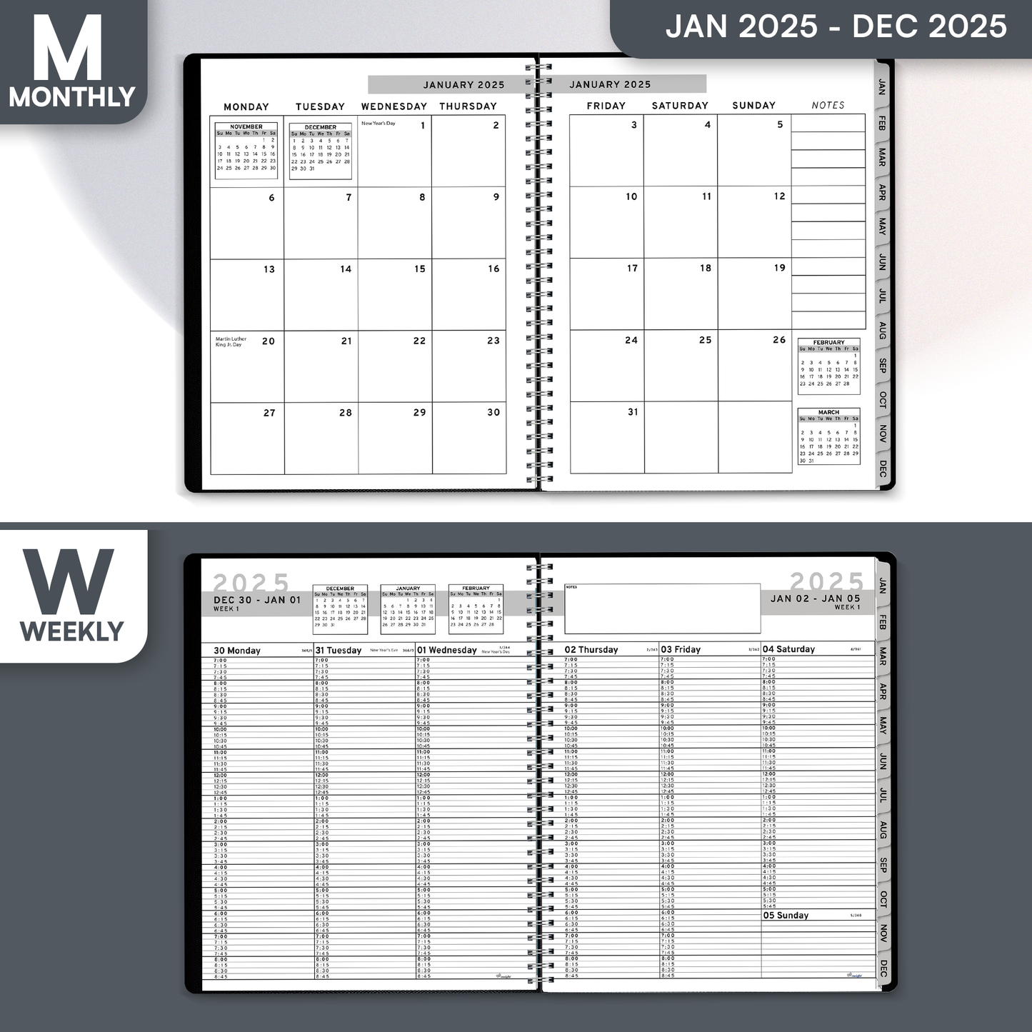 Ensight 2025 Jan-Dec Appointment Book & Planner 8.5in x 11in, Large Tabbed Daily Hourly Weekly Academic Planner, Calendar & Schedule Book 15-Minute time Slots, Business & Personal 2025 Jan-Dec