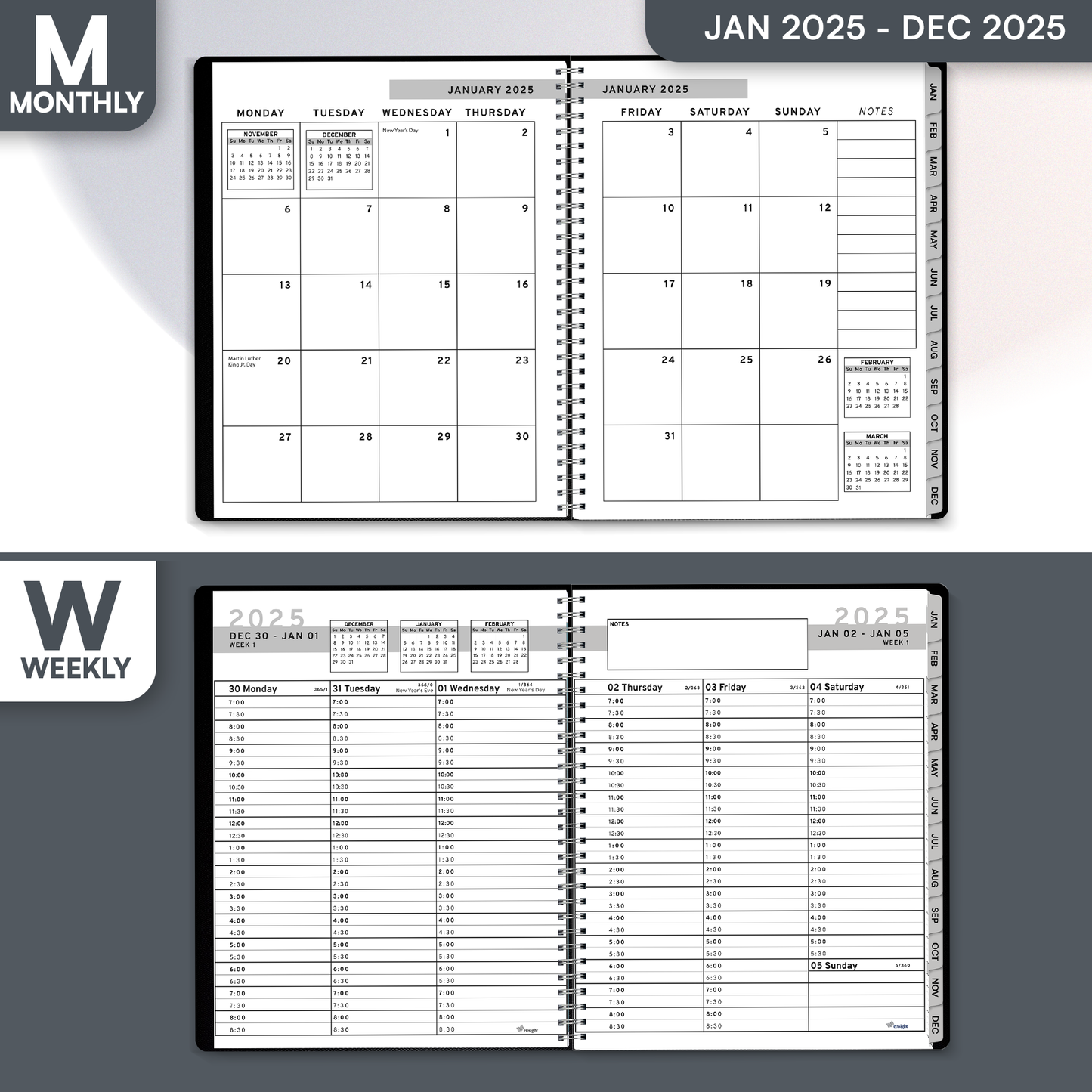 Ensight 2025 Jan-Dec Appointment Book & Planner 6.5in x 8.5in, Large Tabbed Daily Hourly Weekly Academic Planner, Calendar & Schedule Book 15-Minute time Slots, Business & Personal 2025 Jan-Dec