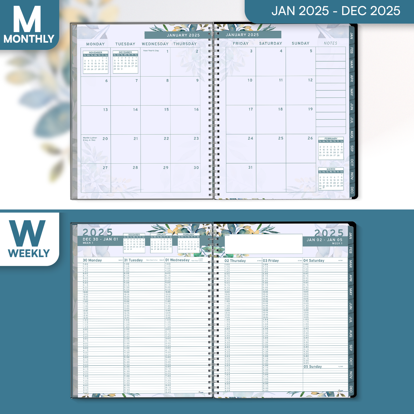 Ensight 2025 Jan-Dec Appointment Book & Planner 8.5in x 11in, Large Tabbed Daily Hourly Weekly Academic Planner, Calendar & Schedule Book 15-Minute time Slots, Business & Personal 2025 Jan-Dec