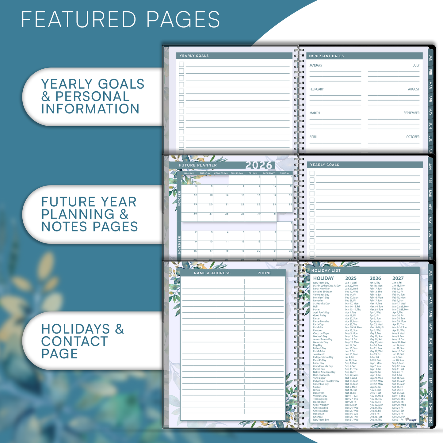 Ensight 2025 Jan-Dec Appointment Book & Planner 8.5in x 11in, Large Tabbed Daily Hourly Weekly Academic Planner, Calendar & Schedule Book 15-Minute time Slots, Business & Personal 2025 Jan-Dec