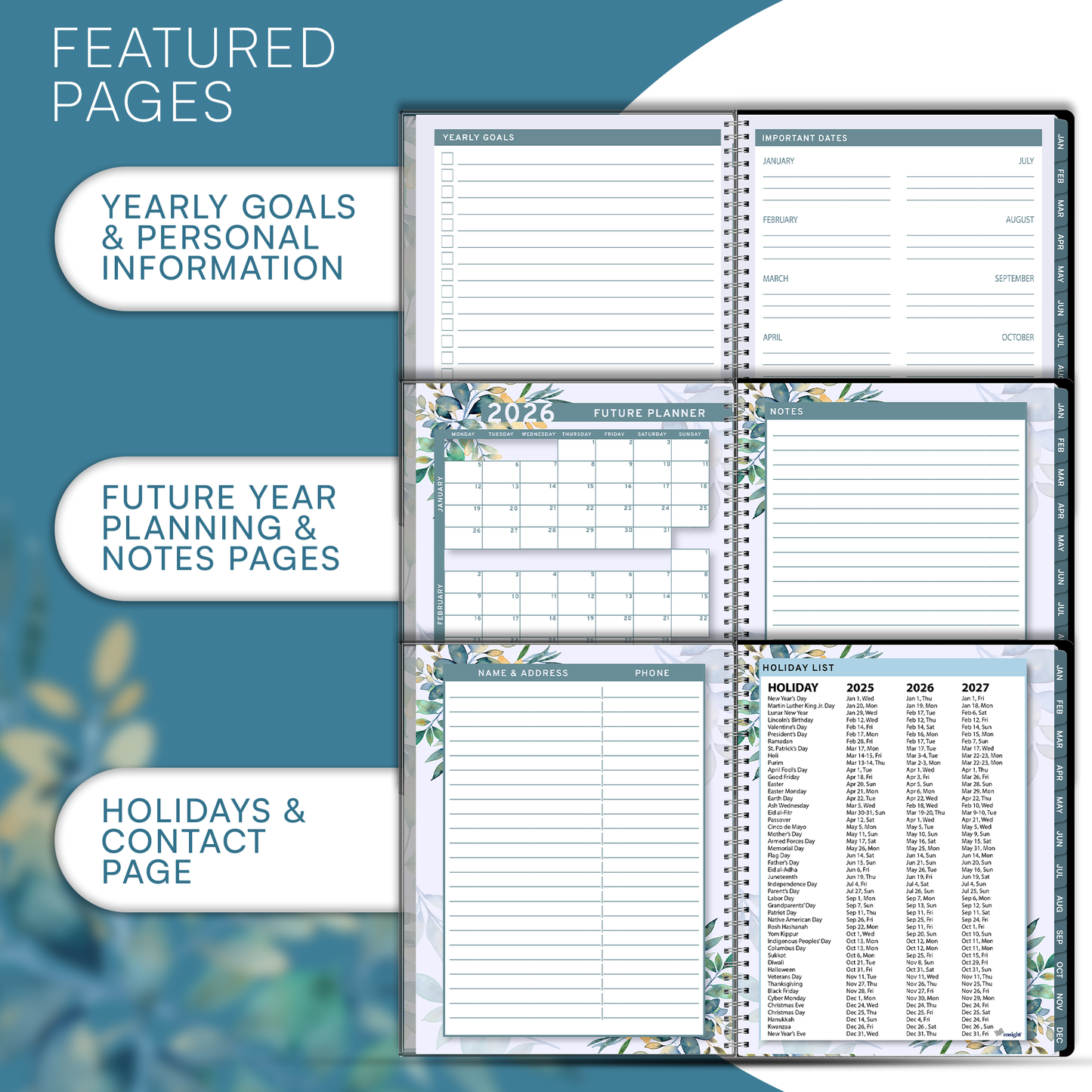 Ensight 2025 Jan-Dec Appointment Book & Planner 6.5in x 8.5in, Large Tabbed Daily Hourly Weekly Academic Planner, Calendar & Schedule Book 15-Minute time Slots, Business & Personal 2025 Jan-Dec