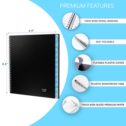 Ensight 2025 Jan-Dec Appointment Book & Planner 6.5in x 8.5in, Large Tabbed Daily Hourly Weekly Academic Planner, Calendar & Schedule Book 15-Minute time Slots, Business & Personal 2025 Jan-Dec