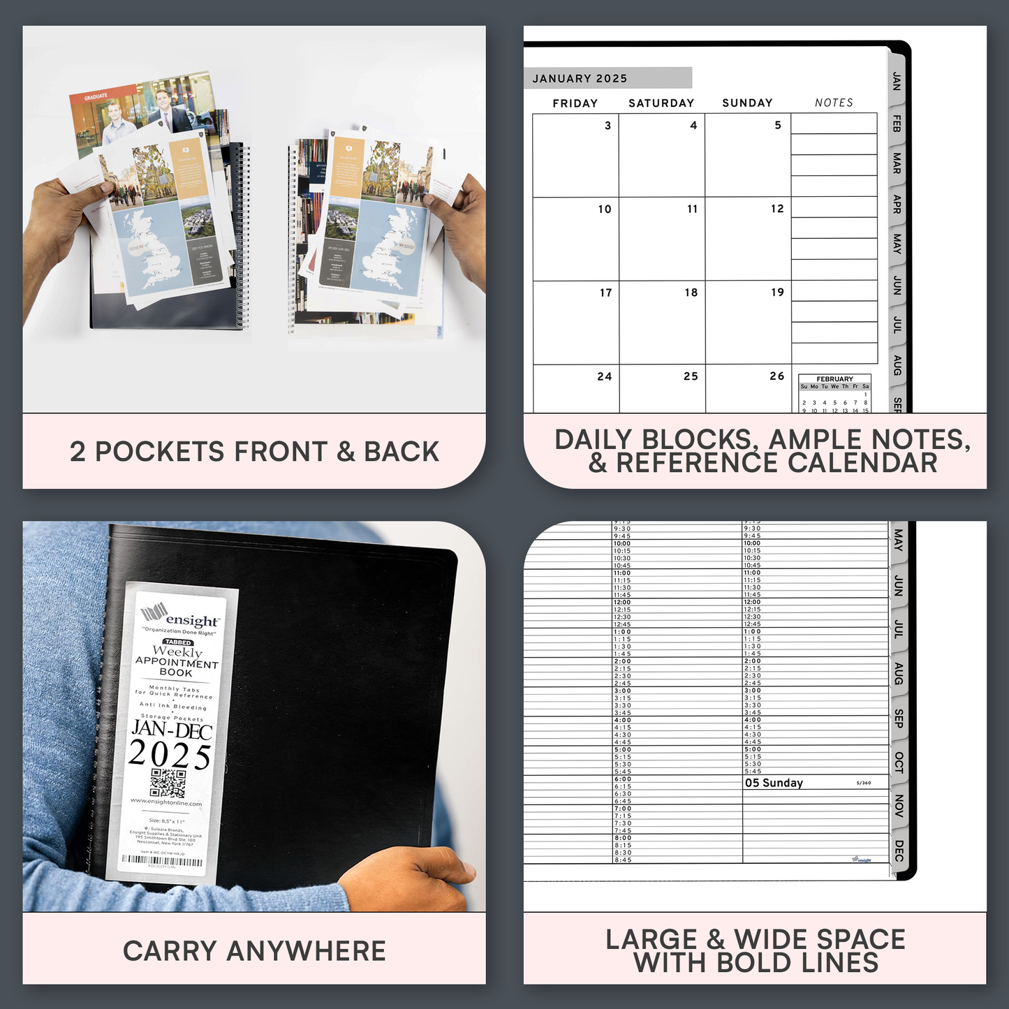 Ensight 2025 Jan-Dec Appointment Book & Planner 8.5in x 11in, Large Tabbed Daily Hourly Weekly Academic Planner, Calendar & Schedule Book 15-Minute time Slots, Business & Personal 2025 Jan-Dec