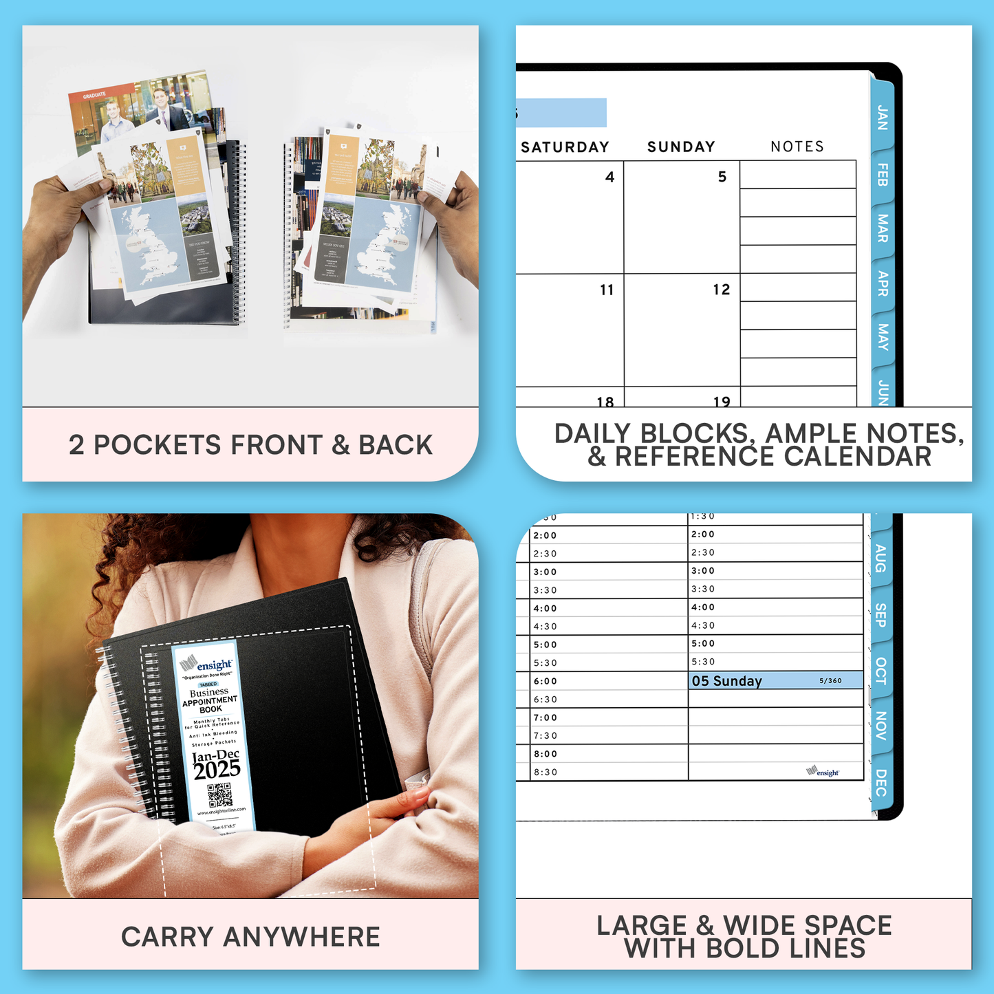 Ensight 2025 Jan-Dec Appointment Book & Planner 6.5in x 8.5in, Large Tabbed Daily Hourly Weekly Academic Planner, Calendar & Schedule Book 15-Minute time Slots, Business & Personal 2025 Jan-Dec