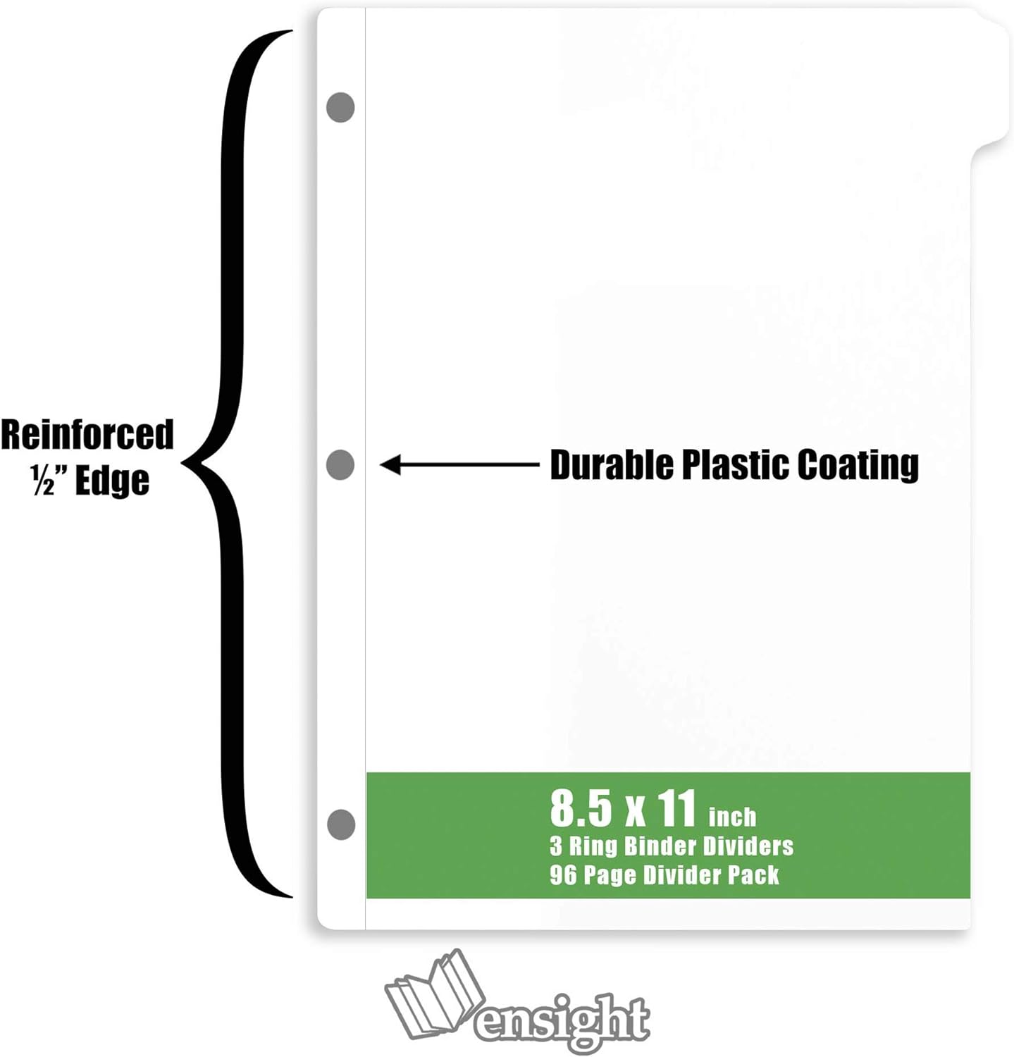 3 Ring Page Dividers Bulk, 1/8 Cut Tab Dividers, 96 Per Box - Divider Pages with Tabs, Decorative Printable Rewritable Divider Tabs, Exhibit Tab Dividers for 3 Ring Binders Bulk - Ensight