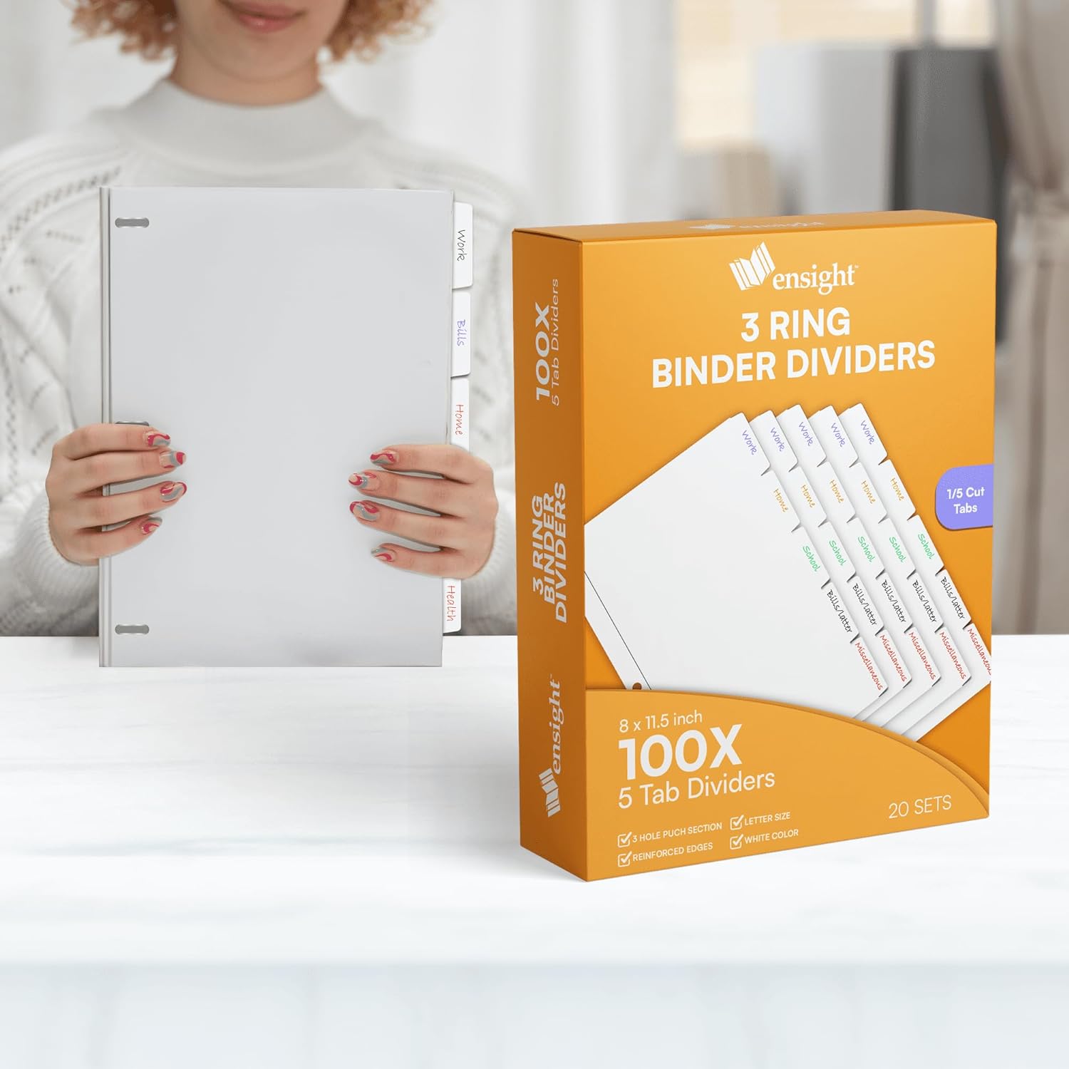 Ensight 3 Ring Page Dividers Bulk, 1/5 Cut Tab Dividers, 100 Per Box ...