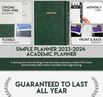 HARDCOVER Daily Leather Planner Weekly Monthly - 8.5x11 - Ensight Academic Planner Business Personal or Student - Pen Holder, Bookmark, Notes Pages, Thick Paper, July 2023 - June 2024