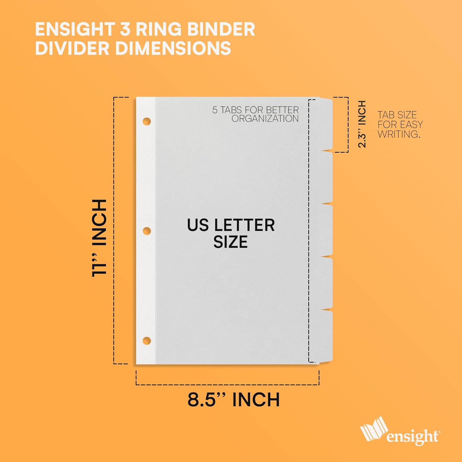 Ensight 3 Ring Page Dividers Bulk, 1/5 Cut Tab Dividers, 100 Per Box ...