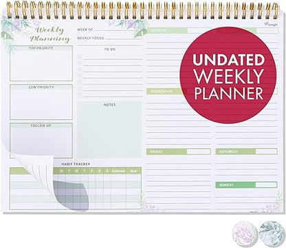 Weekly Undated Planner Notepad 8.5x12" – Ensight 52 Week Calendar & To Do List for Planning with Easy Tear off Sheets – Used for Goal, Schedule & Habit Tracking