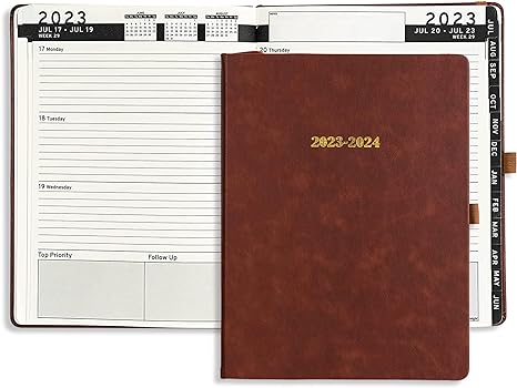 HARDCOVER Daily Leather Planner Weekly Monthly - 8.5x11 - Ensight Academic Planner Business Personal or Student - Pen Holder, Bookmark, Notes Pages, Thick Paper, July 2023 - June 2024