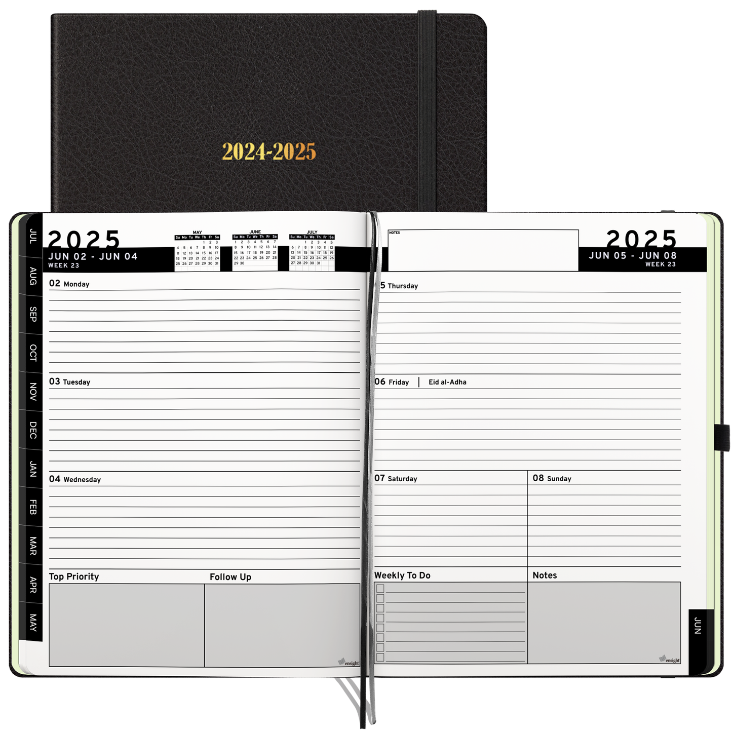 Ensight 2024 - 2025 HARDCOVER Leacather Planner Weekly & Monthly - 8.5x11 Inches - Academic Planner Business Personal or Student - Pen Holder, Bookmark, Notes Pages, Thick Paper, July 2024 - June 2025