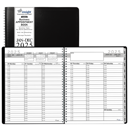 Ensight 2025 Jan-Dec Appointment Book & Planner 6.5in x 8.5in, Large Tabbed Daily Hourly Weekly Academic Planner, Calendar & Schedule Book 15-Minute time Slots, Business & Personal 2025 Jan-Dec