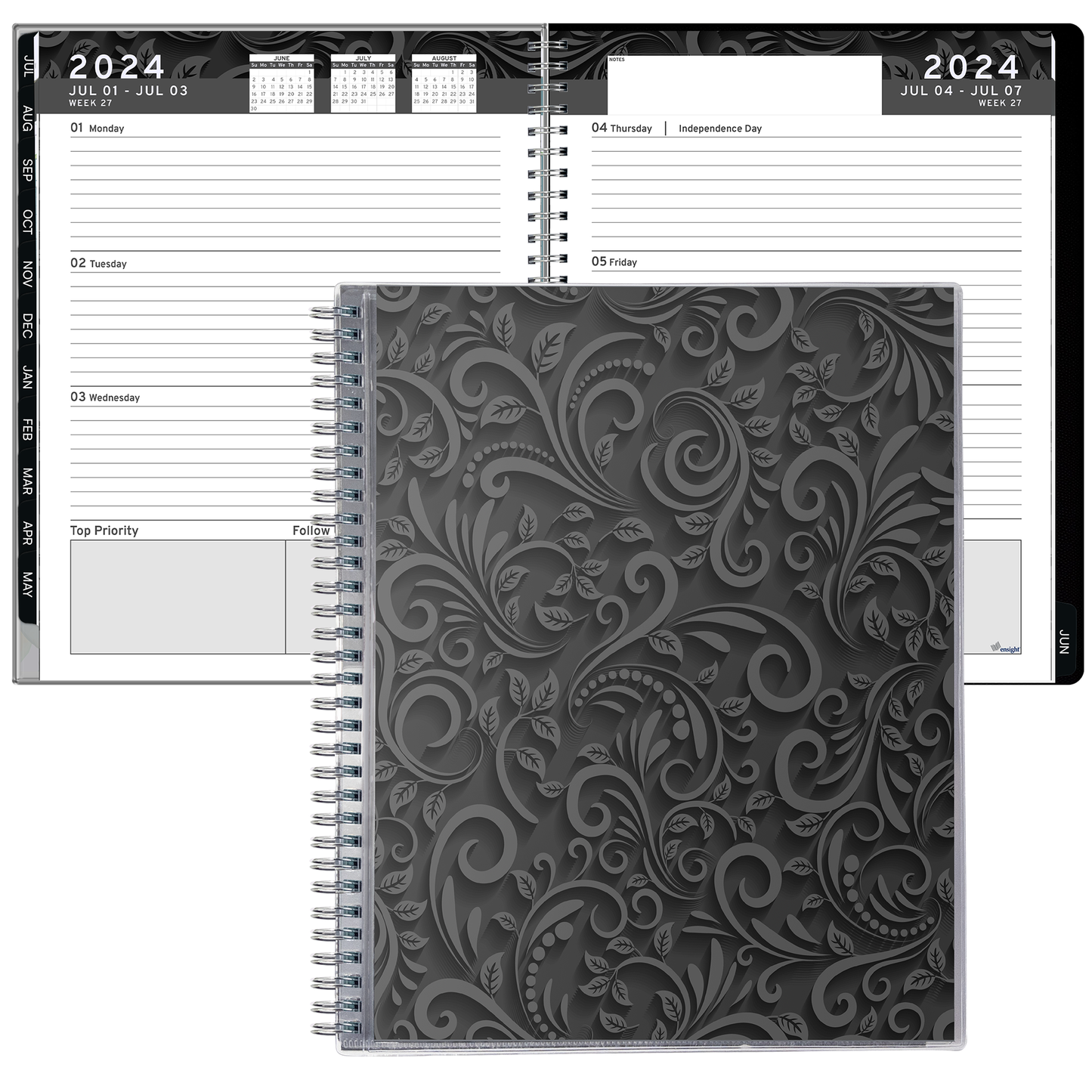 Aesthetic Planner Academic Year July 2024 - June 2025-8.5 x11 with Weekly and Monthly Calendar pages - Daily Planner for Office Teacher Student Work