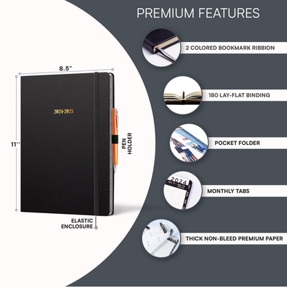 Ensight 2024 - 2025 HARDCOVER Leacather Planner Weekly & Monthly - 8.5x11 Inches - Academic Planner Business Personal or Student - Pen Holder, Bookmark, Notes Pages, Thick Paper, July 2024 - June 2025