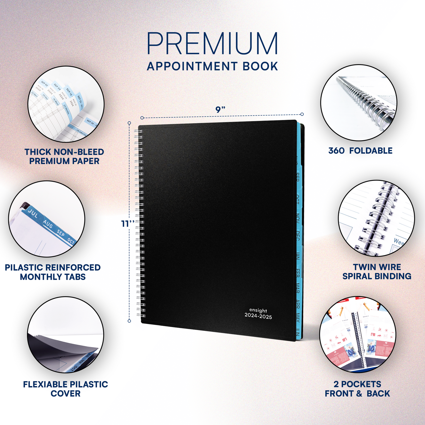 Ensight 2024 - 2025 Appointment Book & Planner - 8.5 x 11 inches, Large Tabbed Daily Hourly Weekly Academic Planner, Calendar & Schedule Book 15-Minute time Slots, Business & Personal July 2024 - June 2025