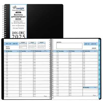 Ensight 2025 Jan-Dec Appointment Book & Planner 6.5in x 8.5in, Large Tabbed Daily Hourly Weekly Academic Planner, Calendar & Schedule Book 15-Minute time Slots, Business & Personal 2025 Jan-Dec