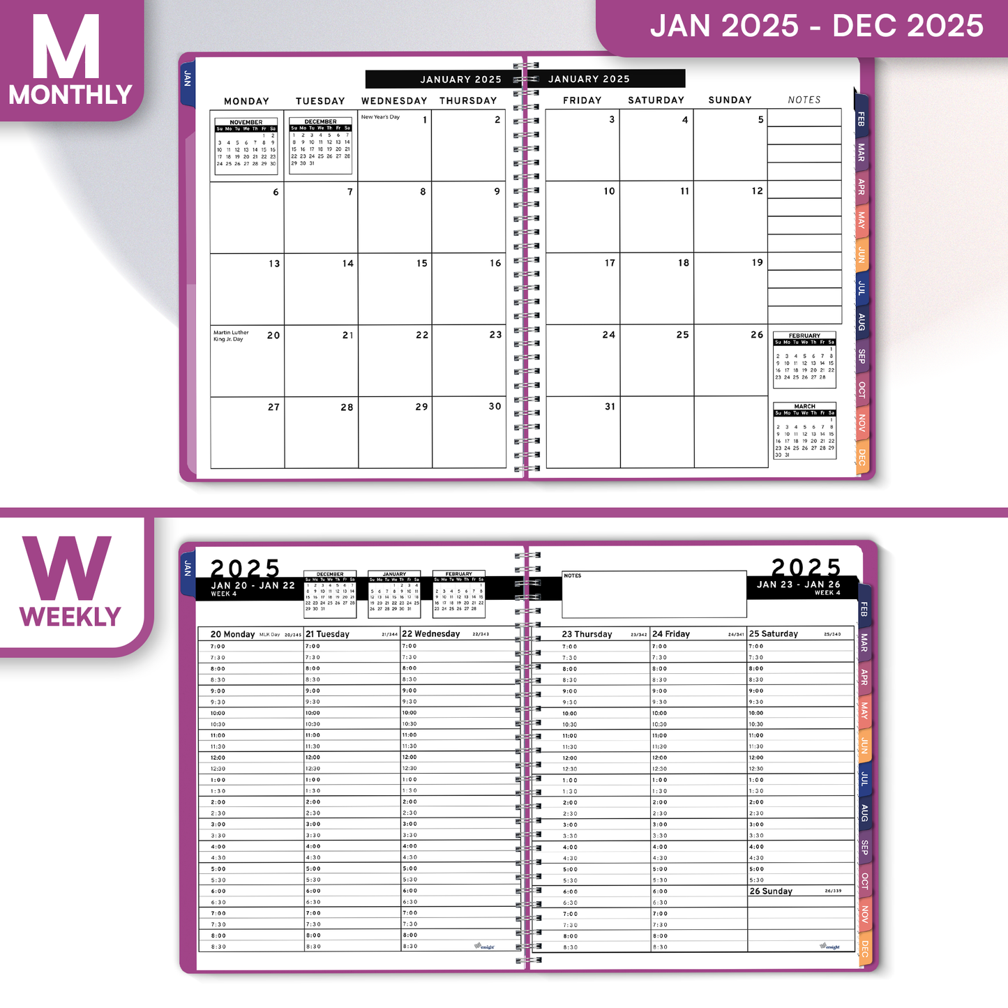 Ensight 2025 Jan-Dec Appointment Book & Planner 6.5in x 8.5in, Large Tabbed Daily Hourly Weekly Academic Planner, Calendar & Schedule Book 15-Minute time Slots, Business & Personal 2025 Jan-Dec