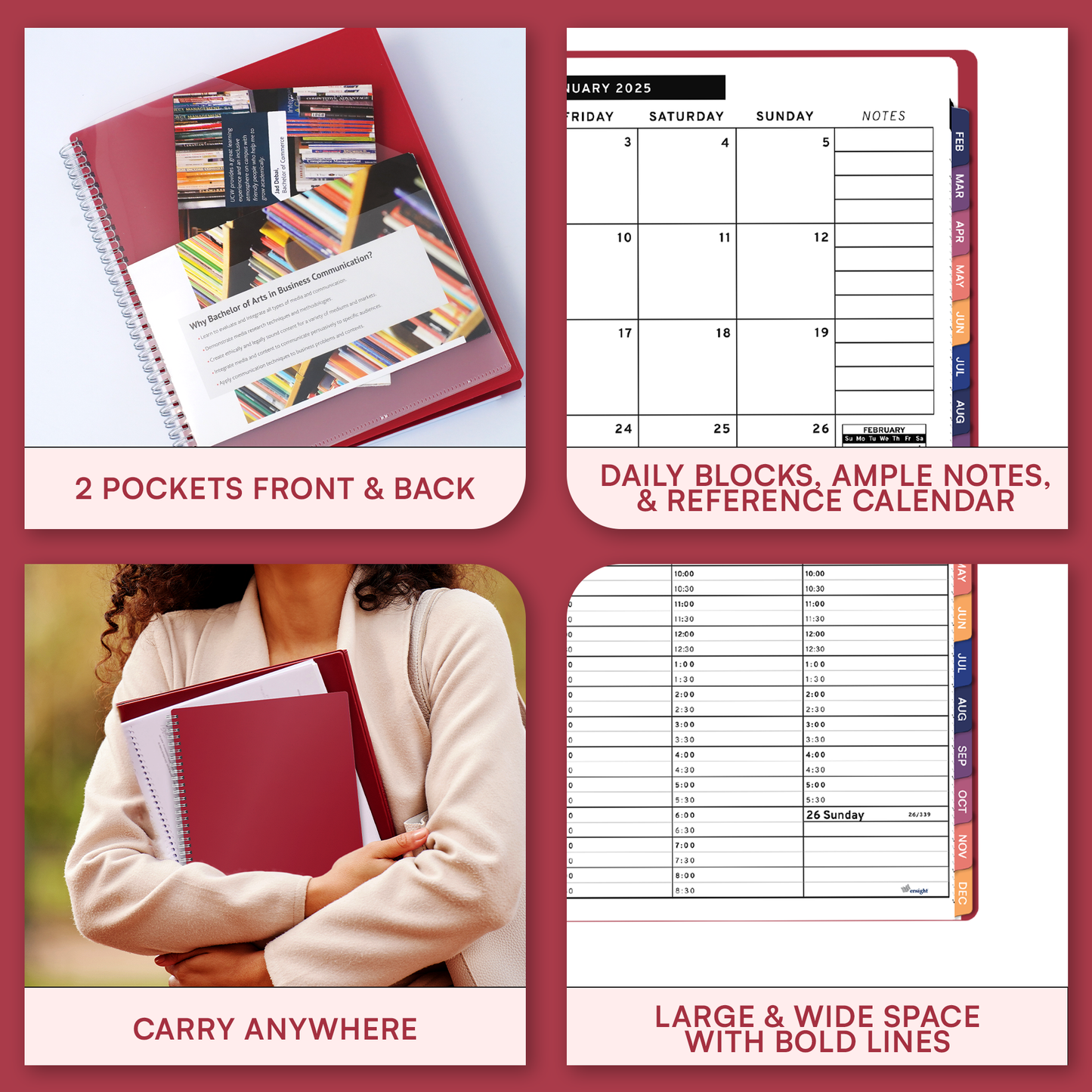 Ensight 2025 Jan-Dec Appointment Book & Planner 6.5in x 8.5in, Large Tabbed Daily Hourly Weekly Academic Planner, Calendar & Schedule Book 15-Minute time Slots, Business & Personal 2025 Jan-Dec