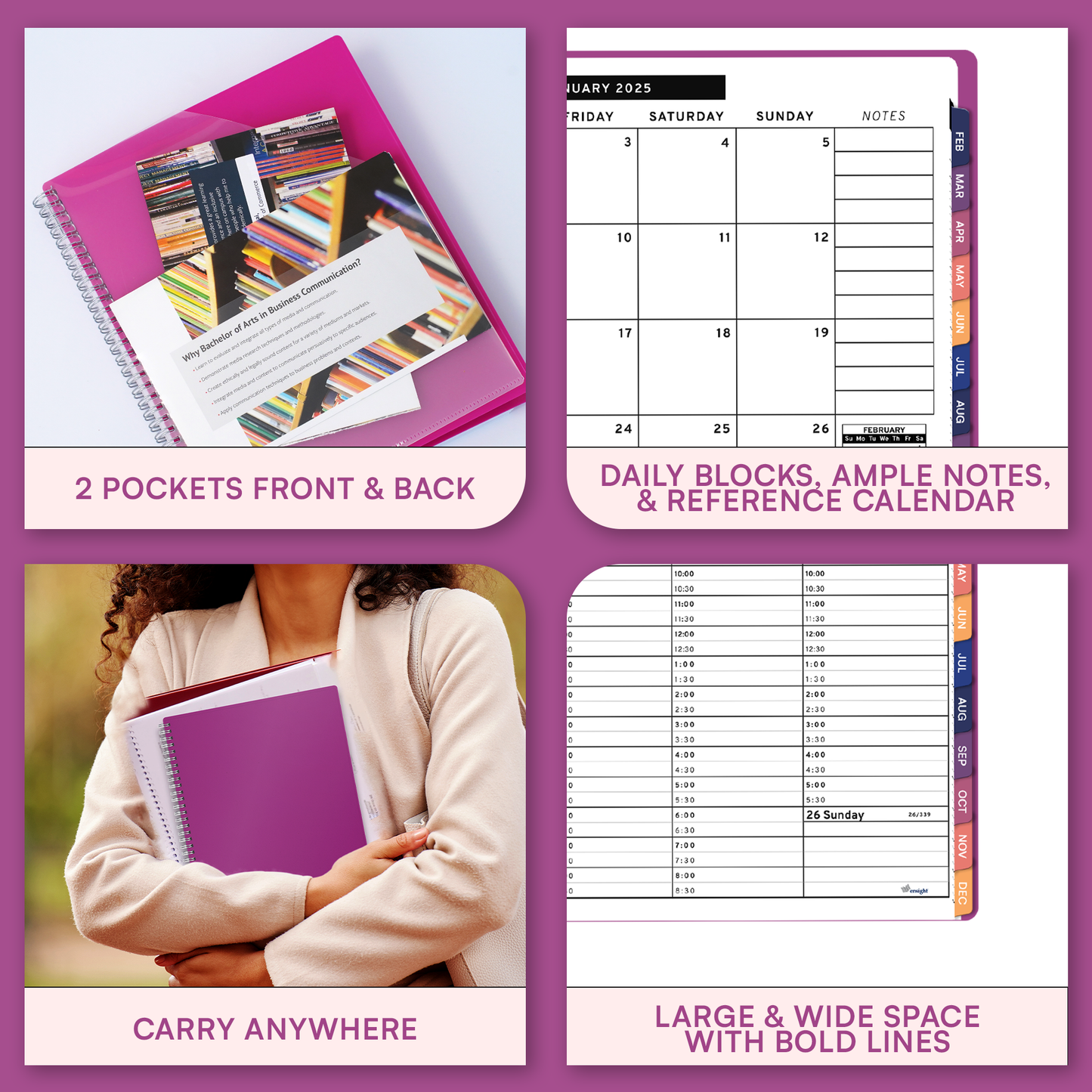 Ensight 2025 Jan-Dec Appointment Book & Planner 6.5in x 8.5in, Large Tabbed Daily Hourly Weekly Academic Planner, Calendar & Schedule Book 15-Minute time Slots, Business & Personal 2025 Jan-Dec