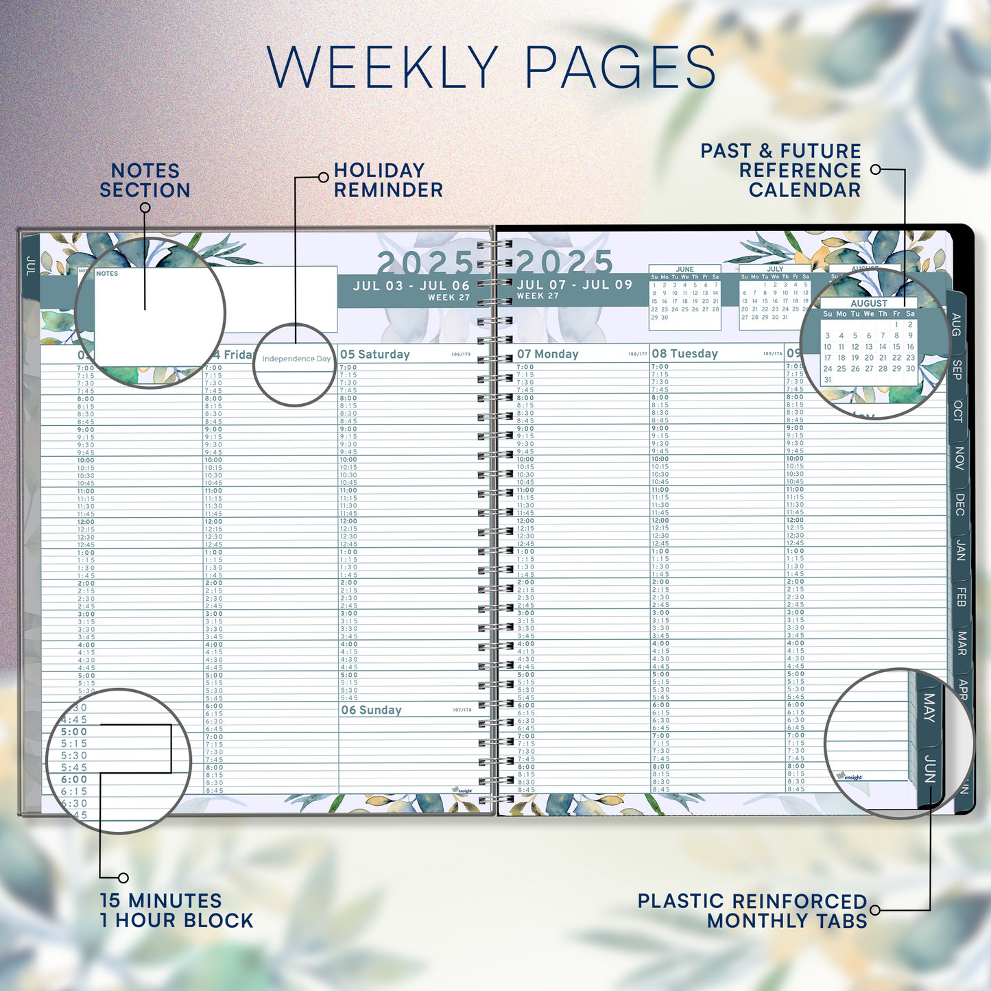 Ensight 2024 - 2025 Appointment Book & Planner - 8.5 x 11 inches, Large Tabbed Daily Hourly Weekly Academic Planner, Calendar & Schedule Book 15-Minute time Slots, Business & Personal July 2024 - June 2025