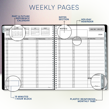 Ensight 2024 - 2025 Appointment Book & Planner - 8.5 x 11 inches, Large Tabbed Daily Hourly Weekly Academic Planner, Calendar & Schedule Book 15-Minute time Slots, Business & Personal July 2024 - June 2025